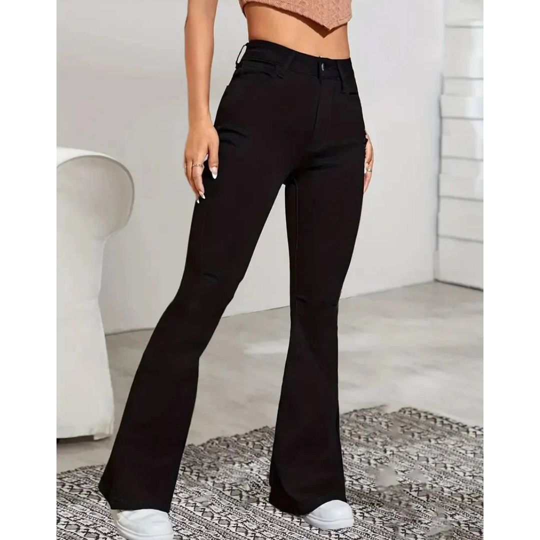 Damen Stylische Hochtaillierte Ausgestellte Jeans | Elegant