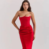 Trägerloses Satin-Maxikleid im Korsettstil für Damen – Rubin