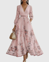 Isabella | Damen Ärmelloses Geplissiertes Blumen Midi Kleid – Rosa
