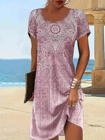 Sommerkleid Mit Rundhalsausschnitt Und Kurzen Ärmeln Für Damen | Mini
