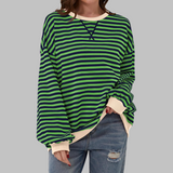 Adelia - Gestreiftes Soft-Touch-Langarm-Sweatshirt – Grün