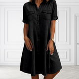 Lea | Feminines Damen Denim-Kleid modern und stilvoll – Onyxschwarz (Metallknöpfe)