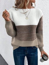 Emma | Moderner Farbblock-Strickpullover für Damen – Braun