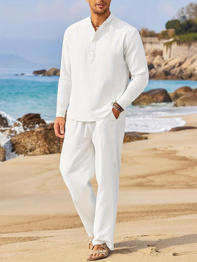 Herren Casual Pure Cotton Woven Trainingsanzug mit Mandarin Kragen Shirt und Hose | Perfekt für Outdoor-Aktivitäten