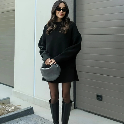 Alwine – Eleganter Strick-Zweiteiler in Dunkelgrau