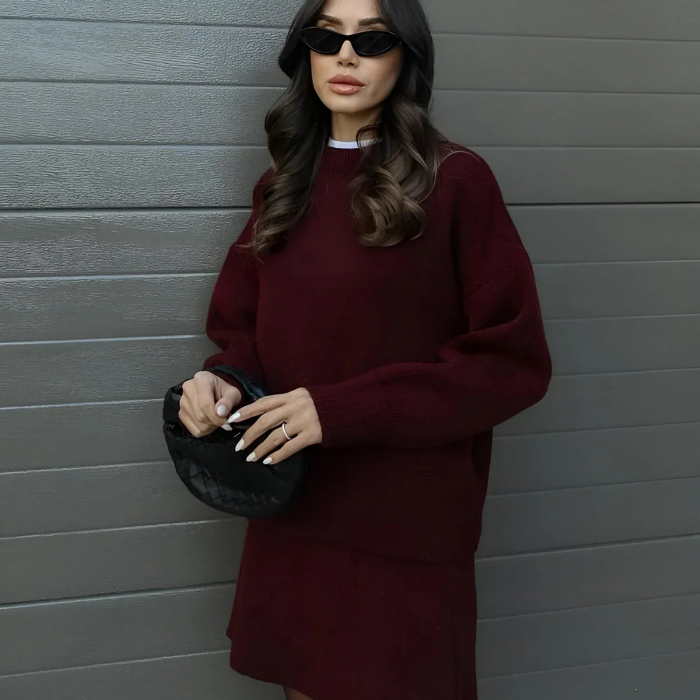 Alwine – Eleganter Strick-Zweiteiler in Dunkelgrau