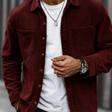 Bryce | Herren Langarm-Overshirt mit Taschen und Knöpfen – Dunkelrot