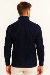 Julian | Klassischer Strickpullover mit Zopfmuster und Reißverschluss – Vanillebeige