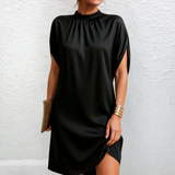 Damen Seidenkleid Mit Rundhalsausschnitt – Schwarz