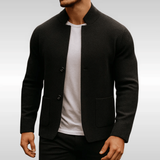 Herren Strickcardigan Mit Struktur – Stilvoller Knopf-Layering Pullover – Schwarz