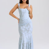 Damen-Maxikleid mit Blumenmuster, ärmellos – Blau