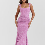 Damen-Maxikleid mit Blumenmuster, ärmellos – Dunkelrosa