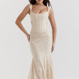 Damen-Maxikleid mit Blumenmuster, ärmellos – Weiß