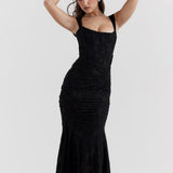 Damen-Maxikleid mit Blumenmuster, ärmellos – Schwarz