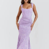 Damen-Maxikleid mit Blumenmuster, ärmellos – Lila