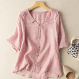 Locker sitzende Vintage-Bluse für Damen mit Knopfverzierung – Rosa