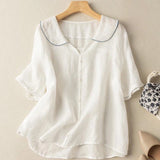 Locker sitzende Vintage-Bluse für Damen mit Knopfverzierung – Weiß