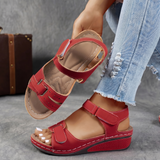 Bequeme Damen-Sandalen mit Klettverschluss & dicker Sohle – Red