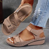 Bequeme Damen-Sandalen mit Klettverschluss & dicker Sohle – Beige