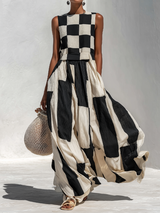 Melisara - fließendes Maxikleid – Schwarz und Creme