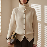 Damen Langarm-Cardigan mit Knöpfen – Elfenbein