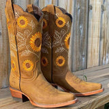 Nina | Sonnenblumen-Cowboy-Stiefel im Western-Stil – Khaki