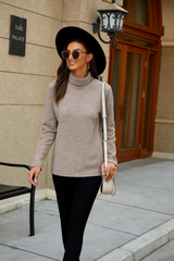 Andrea | Damen Frühlings Rollkragenpullover Mit Zopfmuster-Strick – Grau