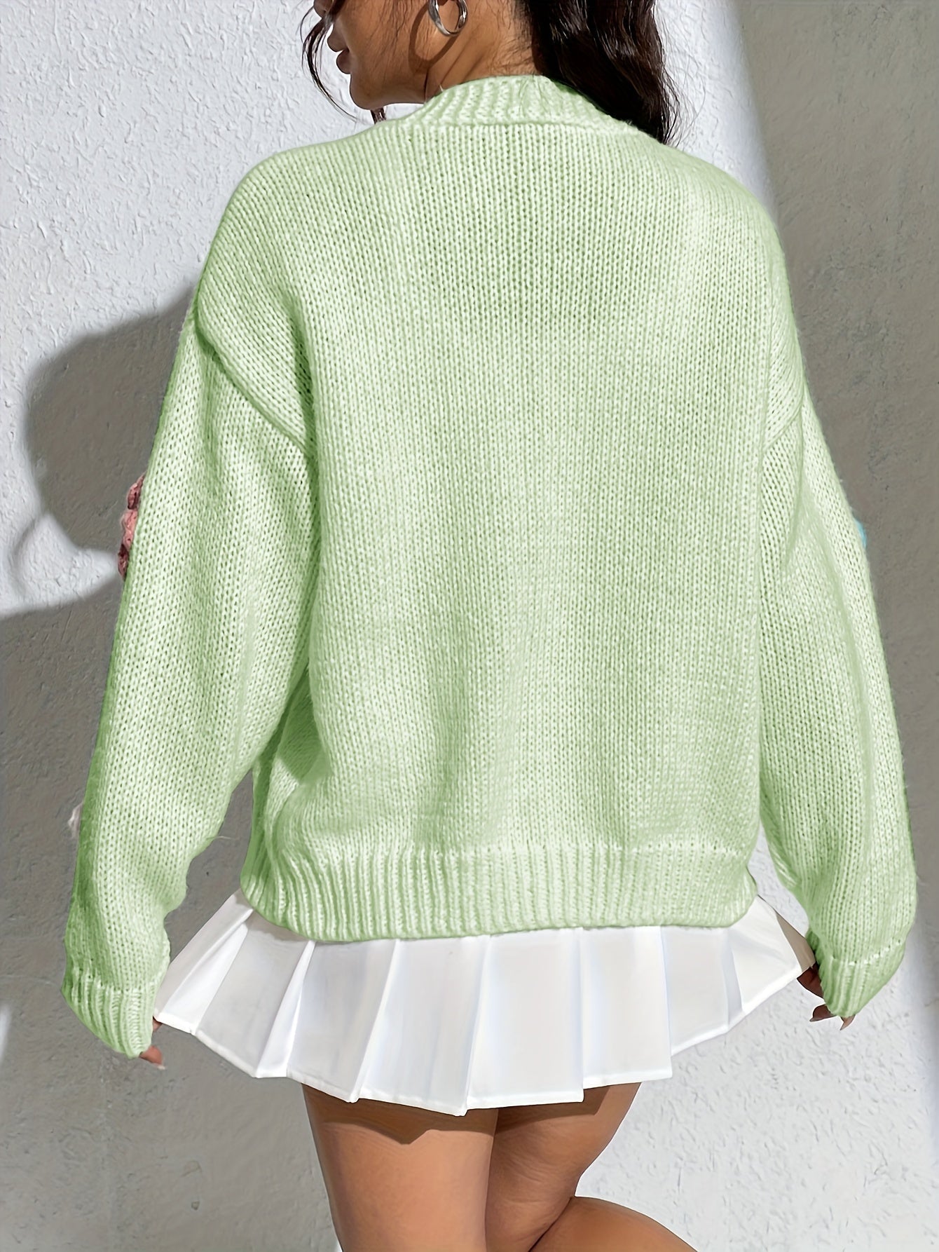 Stylischer Blumenmuster Wollstrick Cardigan für Damen | Ideal für den Winter