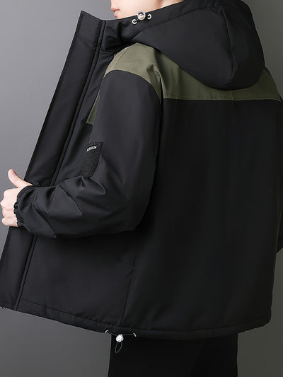 Lässige schwarze Baumwoll-Windjacke mit Kapuze für Herren | Ideal für den Winter