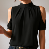 Damen Chiffon Bluse Mit Neckholder – Schwarz
