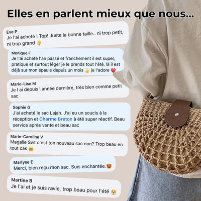 Geflochtene Strohtasche – Veganer Lederhenkel, Sommertasche