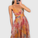 Damen Ärmelloses Blumen Chiffonkleid – Orange