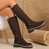 Sable | Moderne kniehohe Stiefel mit Blockabsatz und Profilsohle – Kaffee