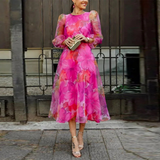 Anna | Damen Hochzeitsgast Kleid Formelles Blumen Midi Kleid – Rosa