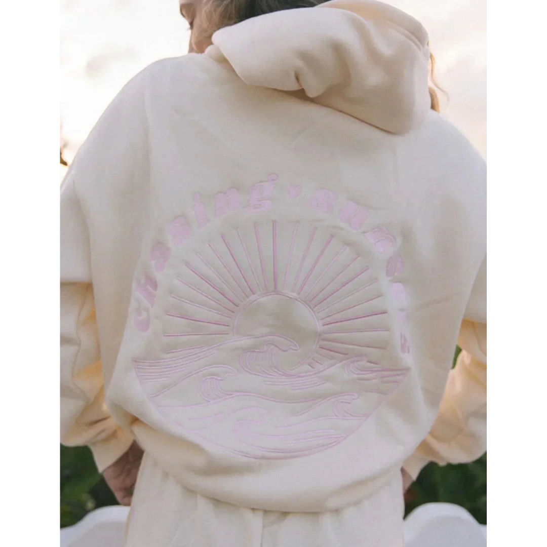 Damen Oversized Lässiger Paradise Print Kapuzenpulli  | Vordertasche