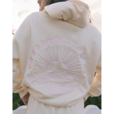 Damen Oversized Lässiger Paradise Print Kapuzenpulli  | Vordertasche