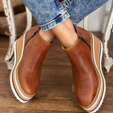 Emily | Retro Wedge-Stiefeletten mit markanter Plateausohle – Dunkelbraun