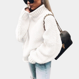 Rollkragenpullover Damen Oversized – Weiß