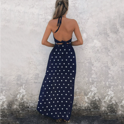 Damen Boho Halter Ausschnitt Sommer Schlitz Kleid | Maxi