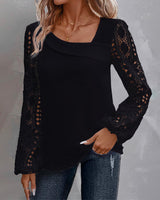 Lara | Damen Bluse casual & elegant mit feinen Spitzen – Schwarz