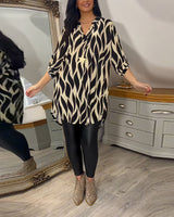 Eleanor - Damenbluse mit Muster – Beige