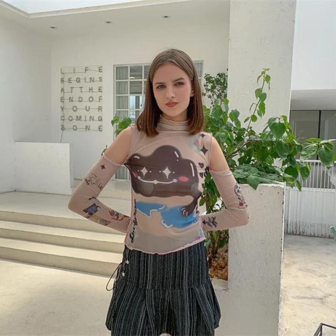 Bruss® | Transparentes Langarmshirt mit abstraktem Print