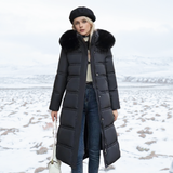 Karin | Damen Schicker Steppmantel mit Gürtel und Kapuze – Schwarz