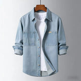 Herren Vintage-Stil Lockerer Denim Overshirt – Klassische Legere Lagenjacke – Blau