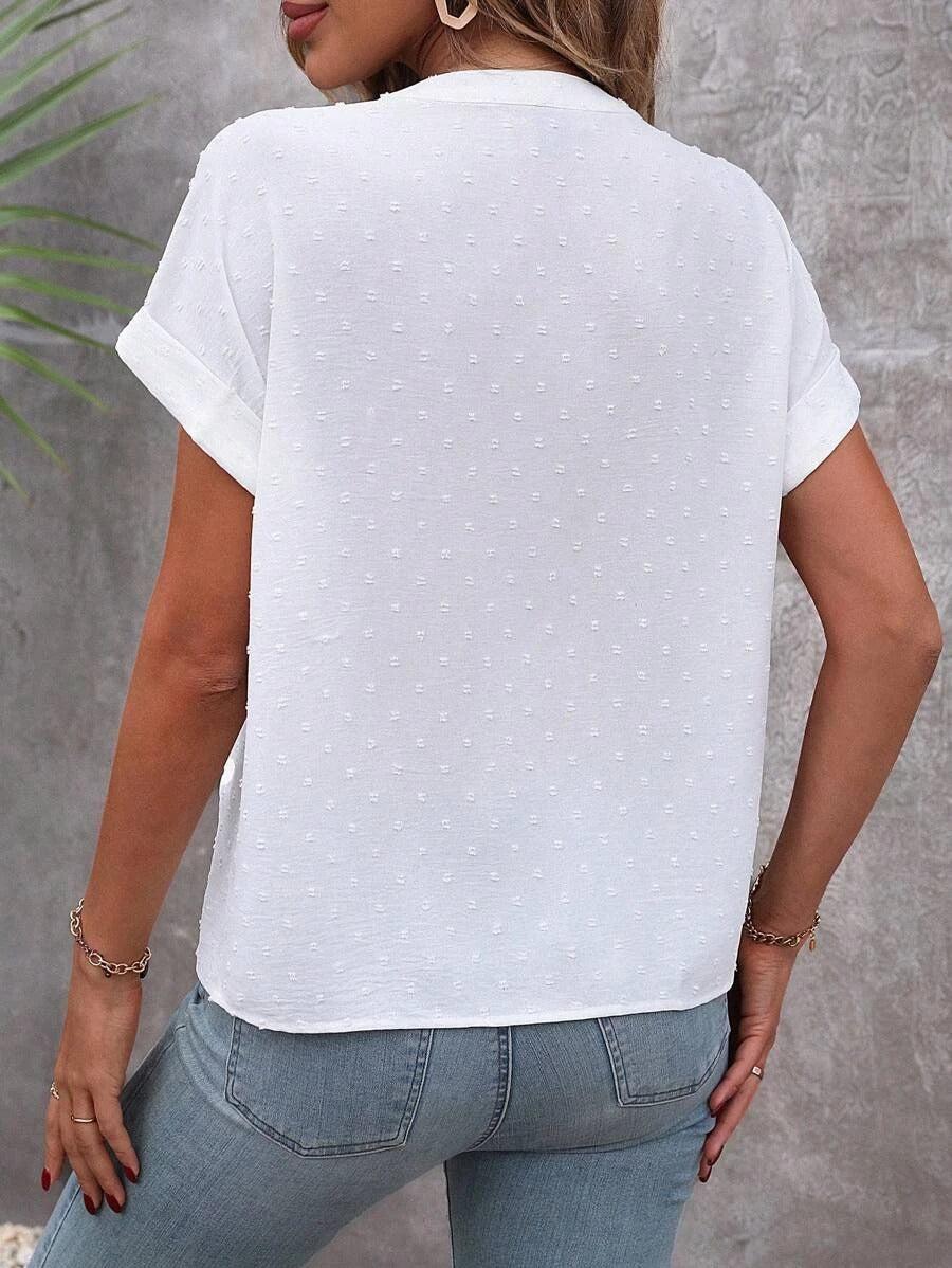 VALE | White swiss-dot blouse top with button placket