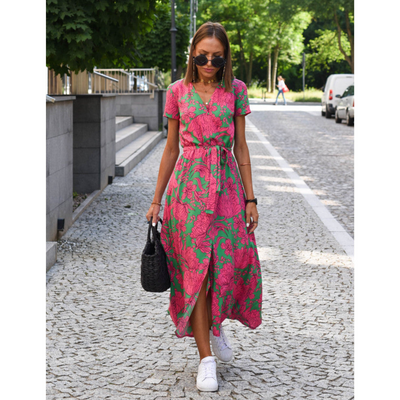 Damen Blumendruck Wickel Kleid | Midi