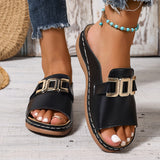Melanie | Damen Slip-On Schnalle Flache Sandalen – Schwarz