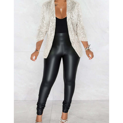 Damen Glänzender Party Blazer Mantel | Pailletten