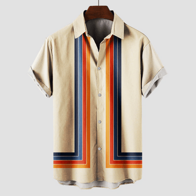 Herren Retro Gestreiftes Kurzarm Hemd | Lässig