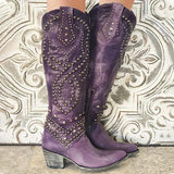Karla | Damen Western-Stiefeletten mit Nieten und High Heels – Lila